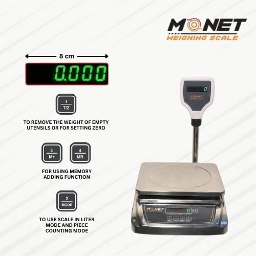 Image of MONET Weighing Scale With Pole | Green Display Light | For Industrial And Commercial Use | Weight Limit 30kg