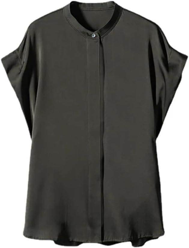 Woman Silk Dress Tshirt Basic Solid Bat Sleeved Blouse