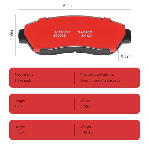 Image of D1521 Front Ceramic Brake Pads Kit Fit For Honda Accord Crosstour 2011, For Crosstour 2012-2015, For CR-V 2012-2016, 2020-2022, For Odyssey 2011-2017, Passport 2019-2023