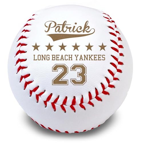 MYETCHEY Personalized Leather Baseball Team Gift | Engraved Baseball Award, Trophy (Patrick)