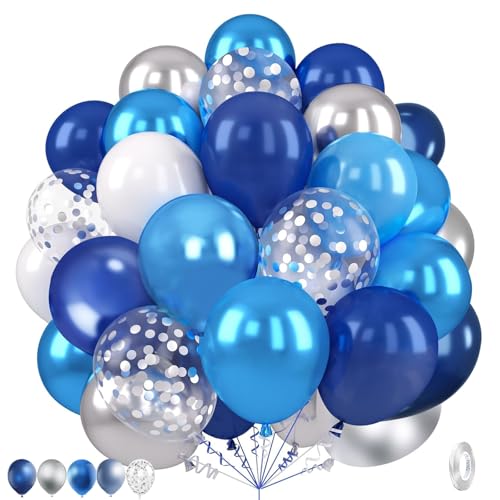 Blue and Silver Balloons 35Pcs 12 Inch Blue Silver Balloons Set Pearl Navy Blue Metallic light Blue and Silver Balloon Confetti Balloon,for Bbaby shower decorations Wedding Engagement Decorations