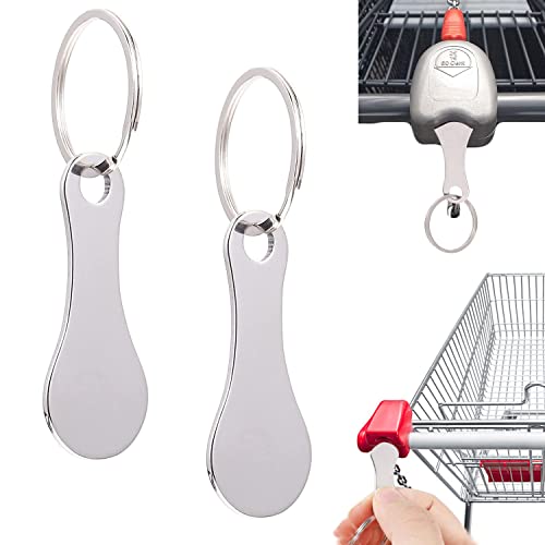 Devenirriche 2 Stück Einkaufswagenchip Schlüsselanhänger, Abnehmbarer Einkaufswagenchip Edelstahl Einkaufswagen Schlüsselanhänger Trolley-Token Einkaufswagen-Tool