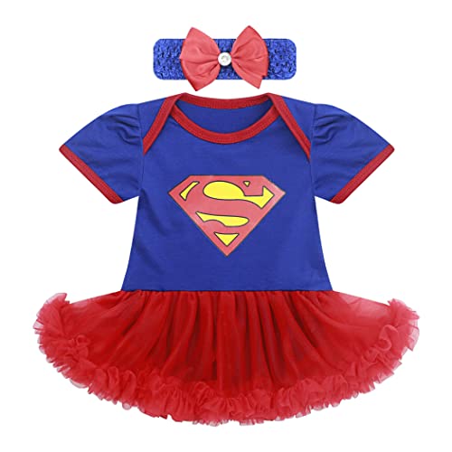 Baby Girl Cotton Summer Toddler Romper Bodysuit Tulle Tutu Skirt Jumpsuit with Headband(Lable XL/Age 12-18 Months, Blue)