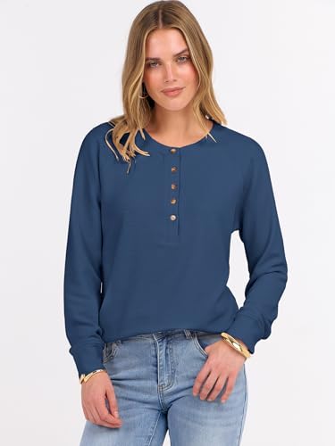Image of ANRABESS Women's Waffle Knit Henley Top Long Sleeve Shirts