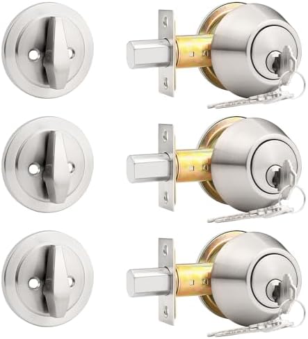 Probrico 3 Pack Satin Nickel Single Cylinder Deadbolt Lock Set, Keyed ...