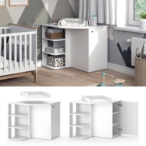 Miniatura 3 de Vicco Cambiador Kristian, Blanco, 85 X 77.3 Cm Con Puerta Y Compartimentos Abiertos, Convertible En Cómoda Estándar Para Un Uso Versátil