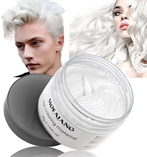 White Temporary Hair Dye Color Wax,Hair Color Dye,Acosexy 4.23oz Instant Hairstyle Mud Cream,Natural Hair Spray Coloring Wax Material Disposable Hair Styling Clays Ash for Kids Cosplay,Party,Masquerade,Halloween (White)