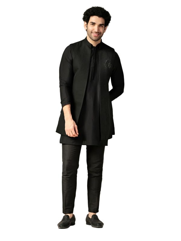 Men's Cotton Printed Kurta with Nehru Jacket Set | Wedding Festive Ethnic-image-41