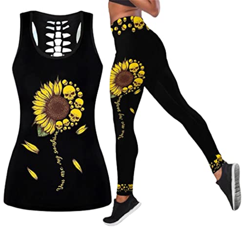 Ensemble leggings tête de mort et débardeur yoga fitness pour femme