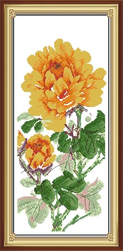Image of JOYSEWING Sunshine Rose Stamped Cross Stitch Kits 11CT Counted Embroidery Needlepoint Kits for Beginners DIY Flowers Craft Kit Home Decorr - (Poetic (Yellow)(11CT) 11.42 x24.02 inches)