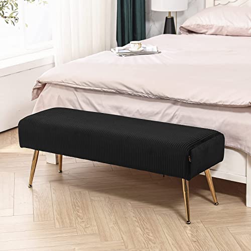 Furnimart Velvet Ottoman Bench Upholstered Tufted Bench With Padded Seat, Footrest Foot Stool With Sturdy Metal Leg, For Bedroom Living Room Dinning Room Entryway #TOP7