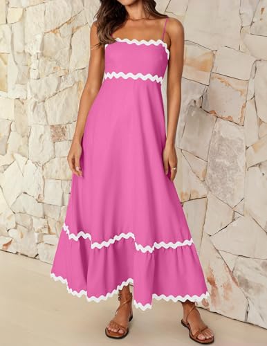 Image of ZESICA Women's 2026 Summer Spaghetti Straps Sleeveless Backless Sundress Flowy Smocked Lace Swing A Line Midi Dress