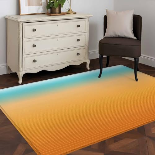 Rectangle Area Rug 4x6ft, Orange and Teal Color Ombre Non