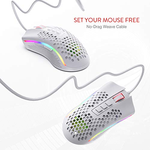 Image of Redragon M808 Storm Lightweight RGB USB Gaming Mouse with 85g Ultralight Honeycomb Shell, 12400 DPI Optical Sensor, 7 Programmable Buttons, Precise Registration, Super-Lite Cable (White)