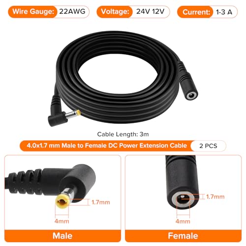 Cable alargador DC 24V 12V de 3 metros con conector de ángulo recto de 4.0x1.7 mm 3