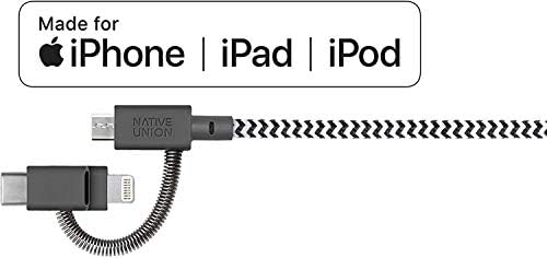 Native Union Belt Cable Universal - 6.5ft Ultra-Strong Reinforced [MFi Certified] Durable Charging Cable with 3-in-1 Adaptor for Lightning, USB-C and Micro-USB Devices (Zebra)