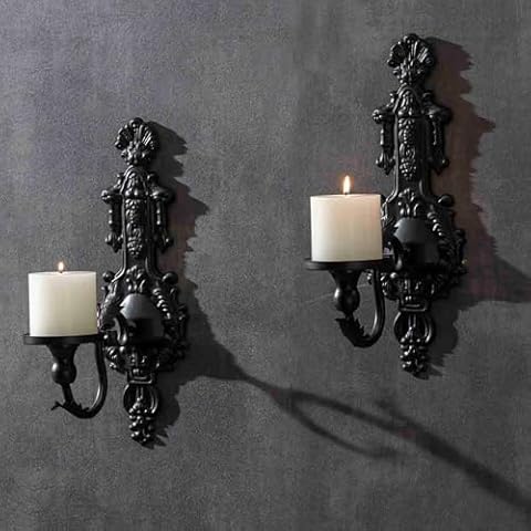 GAKA Wall Sconce Candle Holder Set of 2 Gothic Metal Candle Sconce Black Candle Holders Vintage Wall Mount Candle Holders Decorative,Black Cover