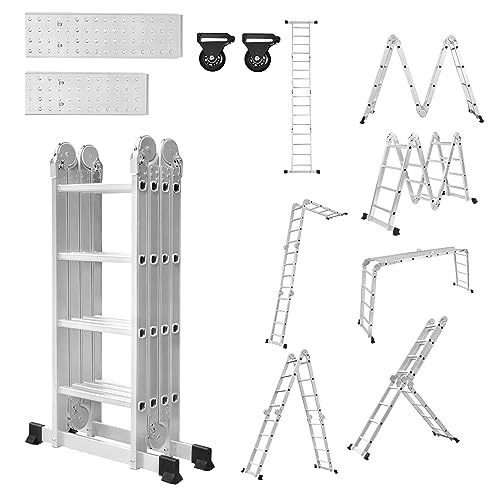 LZQ 4x4 Mehrzweckleiter 470cm 6 in 1 Alu Leiter Vielzweckleiter Klappleiter...