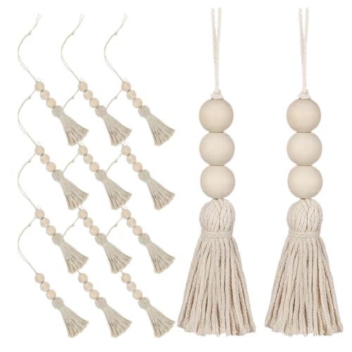 Cuentas de madera con borlas boho para decorar las puertas de casa 2