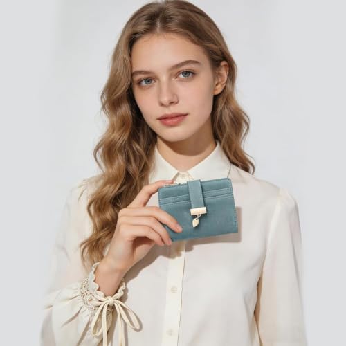 Image of Pomelo Best Wallet Women Bifold Leather Wallets for Women Credit Card Holder with ID Window Zipper Coin Pocket Suede Blue