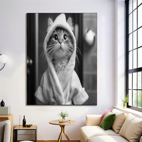 Póster de lienzo de gatito con bata de baño que alegra cualquier habitación