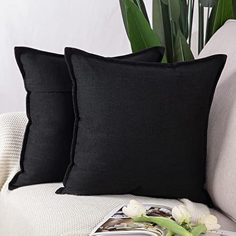 MADIZZ Set of 2 Linen Throw Pillow Covers 20x20 Inch Black Soft Decorative Cushion Cover for Sofa Bedroom Pillow Shell Cover