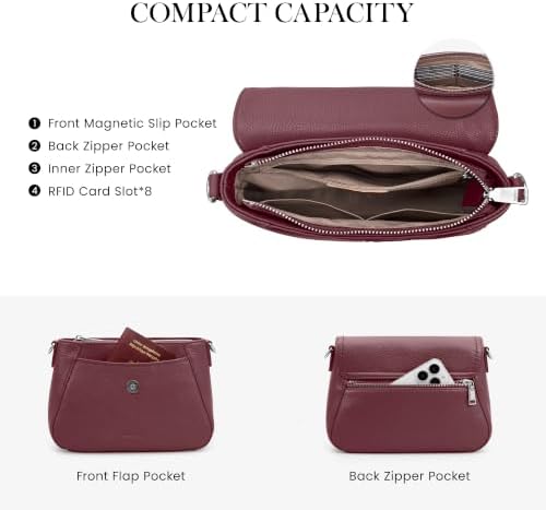 befen Crossbody Saddle Bags for Women Genuine Leather Burgundy Red Purse — view 5