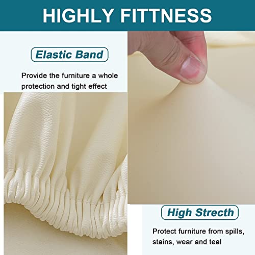 HFCNMY Stool Covers Rectangle, Stretch Waterproof PU Rectangle Bar Stool Covers Vanity Stool Cover Washable Counter Stool Covers Saddle Seat Cover with Elastic Bands(2 Pack,Beige)