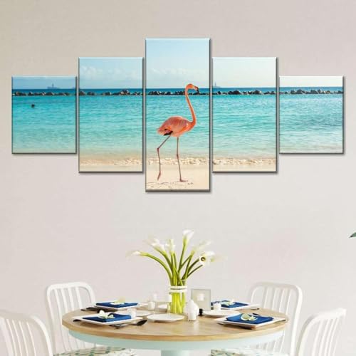 Impressions posters HD grand format de plage et flamants roses pour salon chic