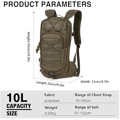 Mardingtop 10L Small Tactical Molle Hydration Backpack with 2.5L Water Bladder