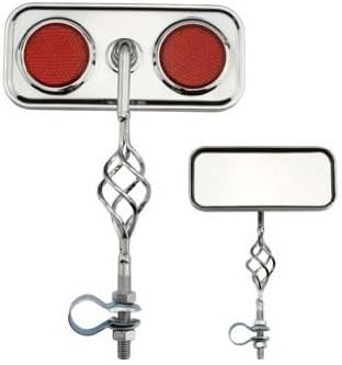 Cage Rectangle Mirror Red Reflectors. Bike mirror, bicycle mirror for lowrider, beach cruiser, chopper, limo, stretch bike, bmx, track, fixie, mountain bikes