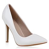  Spitze Damen Pumps Stiletto High Heels Lack Glitzer Party Denim Snake Velours Elegante Abend Schuhe 119476 Weiss Weiss 36 Flandell