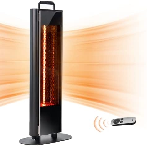 EAST OAK 1500W Patio Heater, Table Side Portable Electric Heater with Double-sided Heating & 3 Heating Levels, IP65 Waterproof Outdoor Heater with Remote, and Protection from Tip-over & Overheating