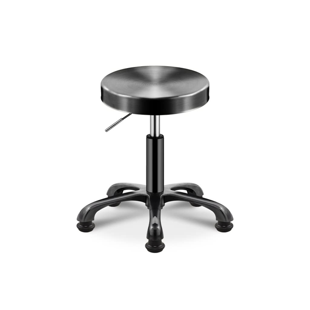 GTHTUHFD Stainless Steel Beauty Stool Barber Shop Hairdressing Stool Does Not Stick Pulley Stool Rotating Lift Chair,Black B