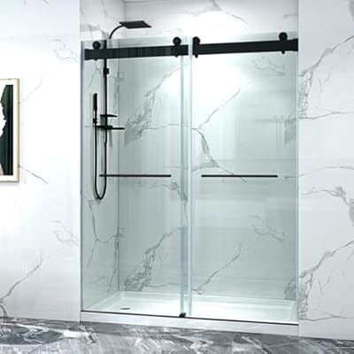 Shower Door 56-60" W x 76" H Frameless Shower Door,Double Sliding Glass with Buffer 3/8"(10MM) Clear SGCC Tempered, Explosion-Proof Film, Roller Disk System, Rust-Resistant.Matte Black