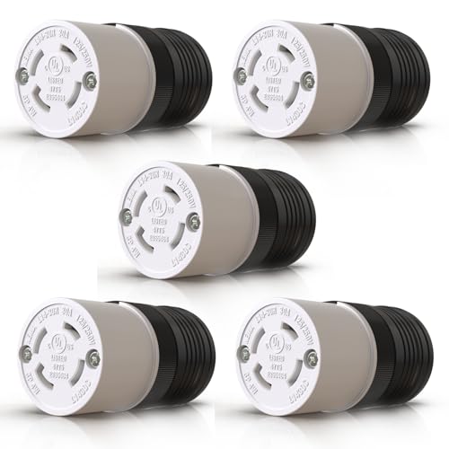 5 Pack NEMA L14-30R Locking Connector, Twist Generator Connectors, 30 Amp 125/250V 3 Pole 4 Wire Grounding, Female Extension Cord Ends, Industrial Grade Heavy Duty, UL Listed(E355464)