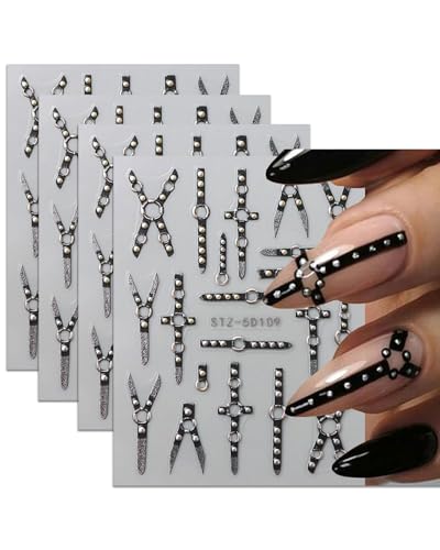 BPTRKOM 2 pegatinas para uñas con relieve 5D: estilo gótico punk, autoadhesivas, en forma de cruz y en forma de X, para pegatinas de uñas, decoraciones de uñas autoadhesivas, diseños de arte de uñas
