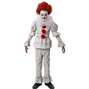 Gojoy Shop Disfraz de Payaso Asesino para Niños Idea para Carnaval y Halloween, (Contiene:Camiseta, Pantalón y Cuello Pintura Esponja Broma de Cuchillo y Mochila de Cuerdas.4 Tallas Diferente)