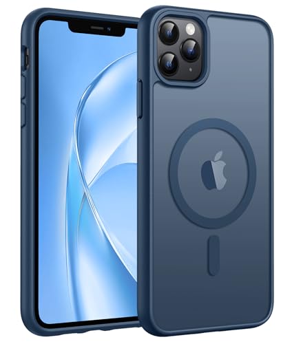 FNTCASE for iPhone 11 Pro Max Case: [Compatible with Magsafe] Translucent Matte Magnetic Phone Cover - Military Grade Drop Protection Shockproof Protective for iPhone 11Pro Max 2019 Cases - Blue