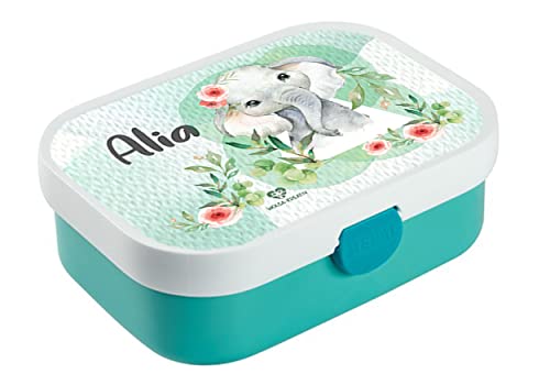 wolga-kreativ Brotdose Elefant mit Namen Mepal Campus Obsteinsatz für Mädchen Junge Lunchbox Bento Box personalisiert Bedruckt Brotbüchse Brotdosen Kindergarten Schule Cover