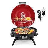 Outvita Indoor/Outdoor Electric Grill, 1600W Portable Removable Stand Grill with Double Layer Design for Countertops, BBQ, Patio & Backyard (Red)