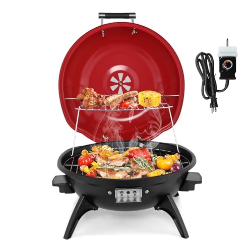 ROVSUN 1600W Red Portable Electric Grill – Adjustable Temperature Control, 304 Stainless Steel Double-Layer Cooking Surface, Removable Tabletop Stove for Indoor & Outdoor Use