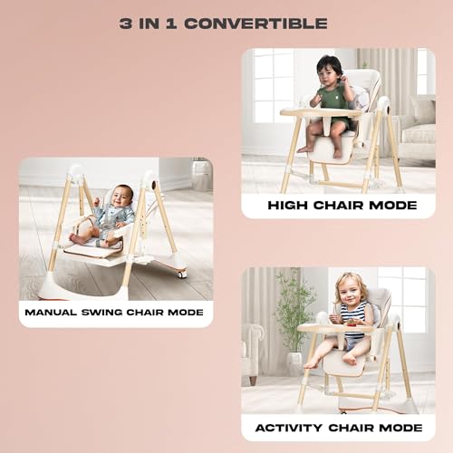 Image of Baybee Nivio 3-in-1 Convertible High Chair for Kids Adjustable Baby Feeding Chair with Swing, Recline, Detachable Tray, 5-Point Harness, Foldable Design, Multi-Height & Footrest Settings 6 Months to 5 Years Kids (White)