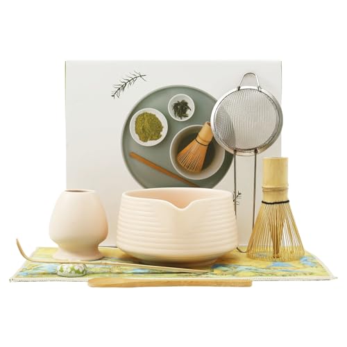 Juego De Té Matcha, 8 Piezas, Con Whisky, Broom, Cuenco Con Spout, Soporte Para Escoba De Bambú, Alfombrilla De Té, Soporte, Juego De Iniciación Matcha, Rosa Cerezo