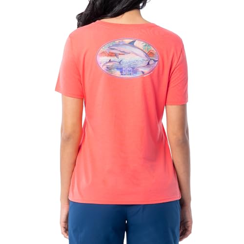 Guy Harvey Women's Graphic Short Sleeve V-Neck T-Shirt, Dubarry/Dolphins, X-Large