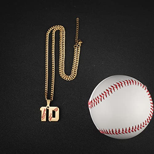Hatti Doris Baseball Number Necklace for Men 00-99 - Jersey Number Necklace with Stainless Steel Gold Plated Chain & Baseball Charm Pendant3