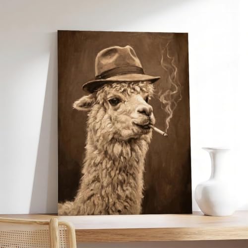 Impression Toile Vintage Alpaga Portrait Animalier Smoking Chic - 7