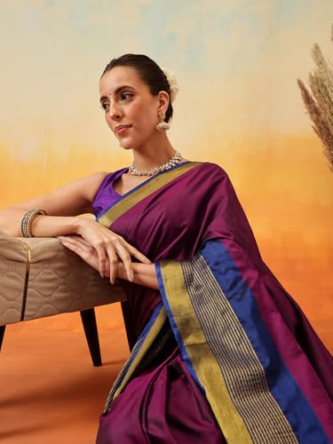 Image of Amazon Brand - Anarva Pattu Art Silk Woven Ready To Wear Saree Pink