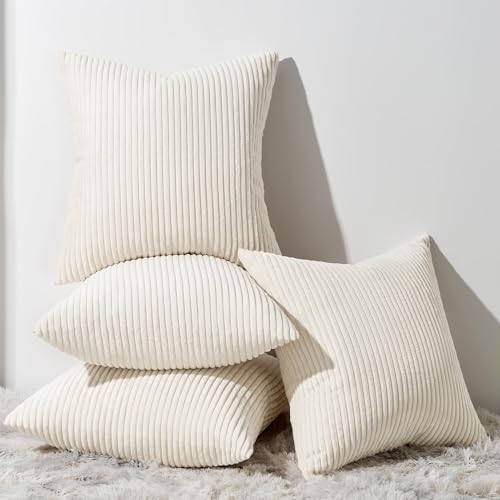 Image of Topfinel Decorative Beige Throw Pillow Covers Cushion Cases, Set of 4 Soft Velvet Modern Double-Sided Designs, Natural Home Decor, Pillow Inserts Not Included (16x16 inch)