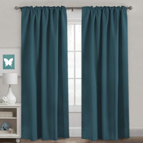 Image of H.VERSAILTEX Blackout Curtains Thermal Insulated Window Treatment Panels Room Darkening Blackout Drapes for Living Room Back Tab /Rod Pocket Bedroom Draperies, 52 x 96 Inch, Dark Teal, 2 Panels
